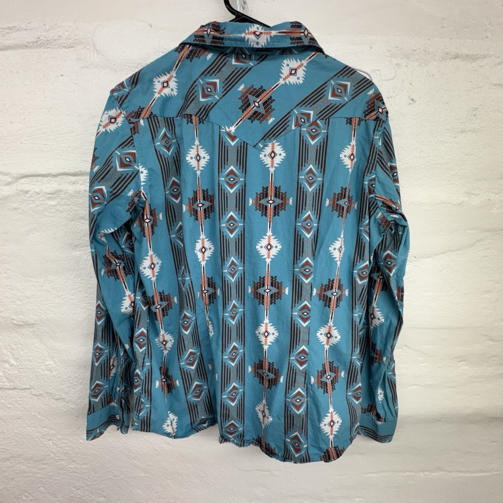 Panhandle Turquoise Shirt Womens Size Lg Blue Turquoise Aztec Pearl Snap Western - Picture 5 of 6